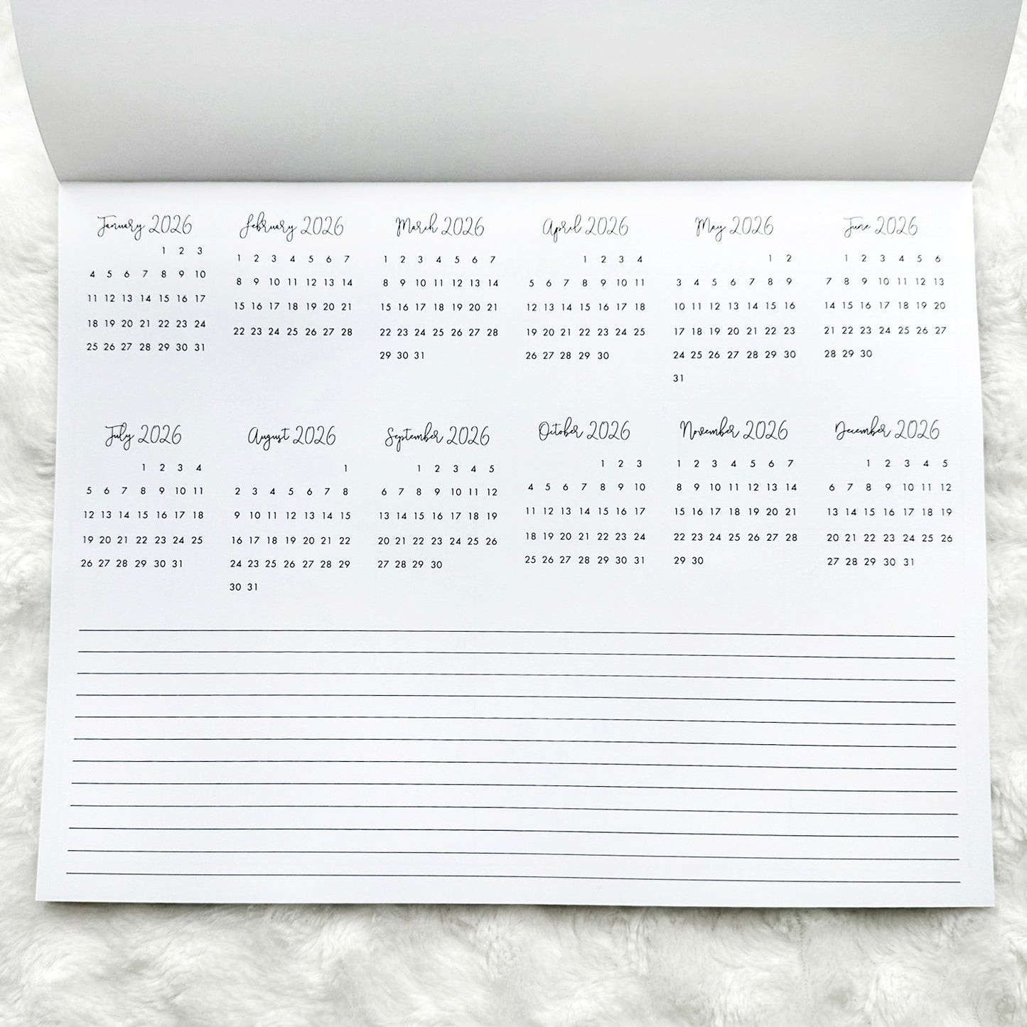 2026 Calendar - Script Style | Notepad | Printed