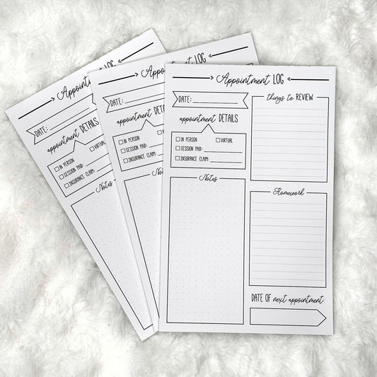 Therapy Appointment Log | Notepad | Printed