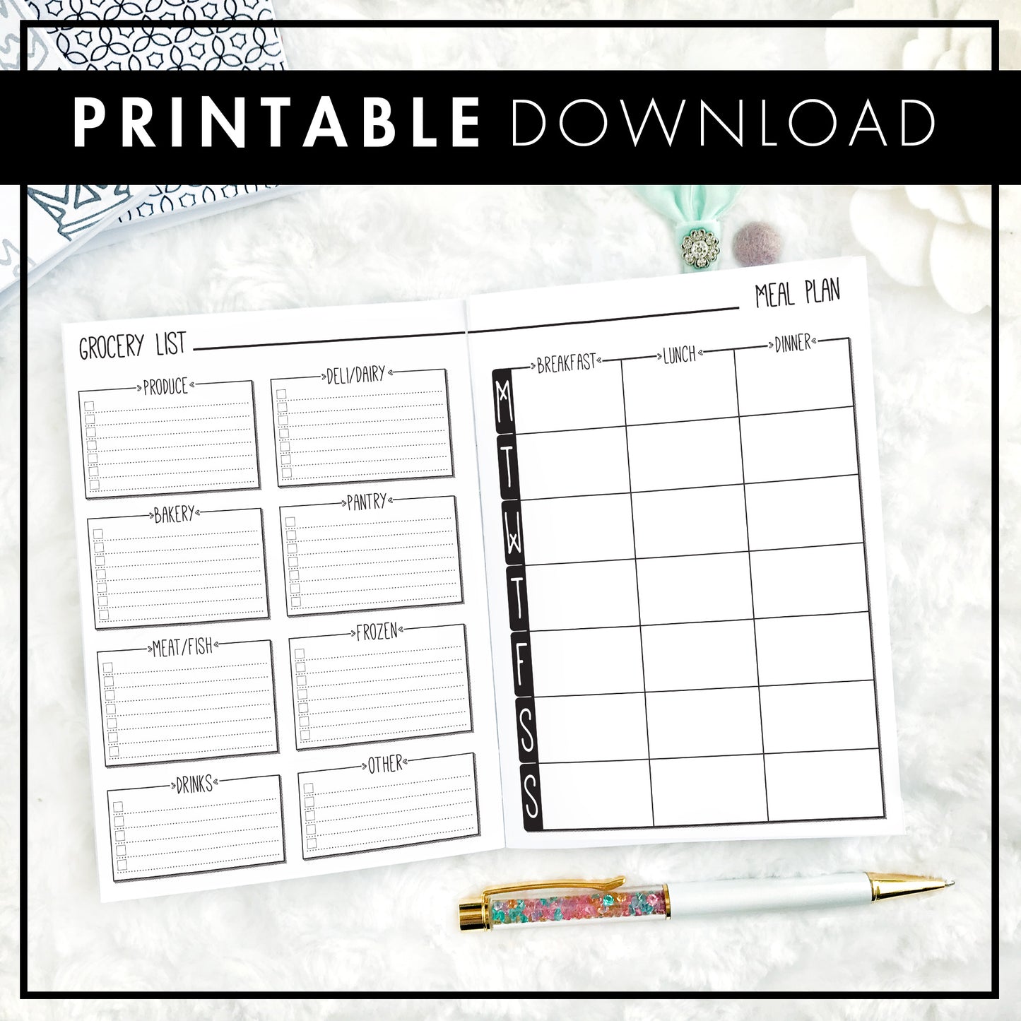 Weekly Meal Planner & Grocery List | Printable