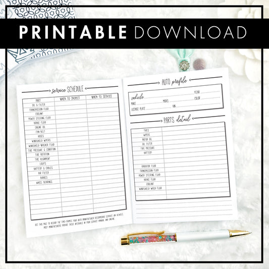 Auto Care Planner | Printable