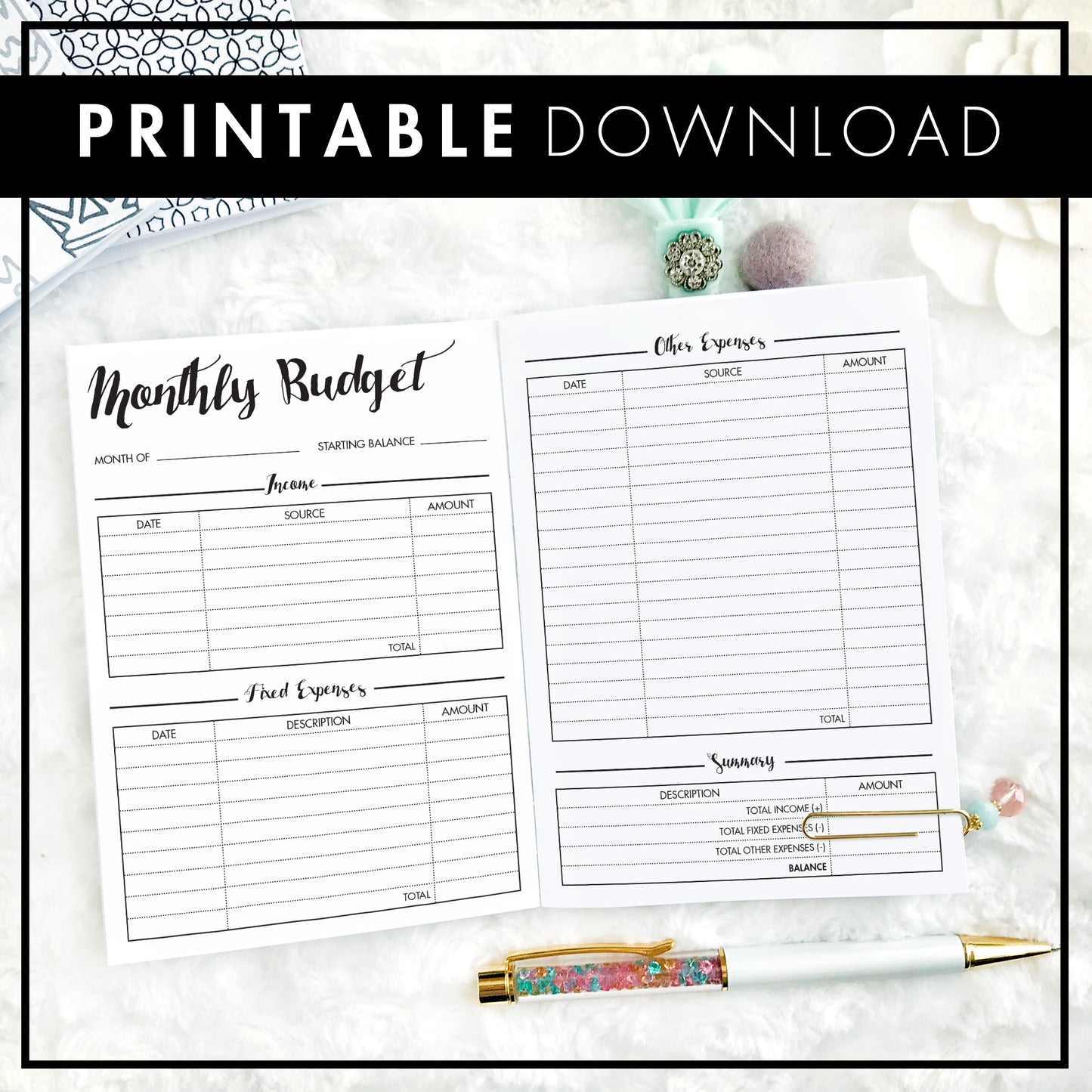 Financial Planner & Monthly Budget | Printable