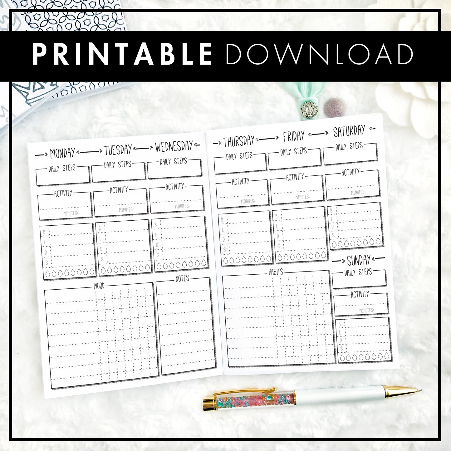 Weekly Health & Fitness Tracker | Printable