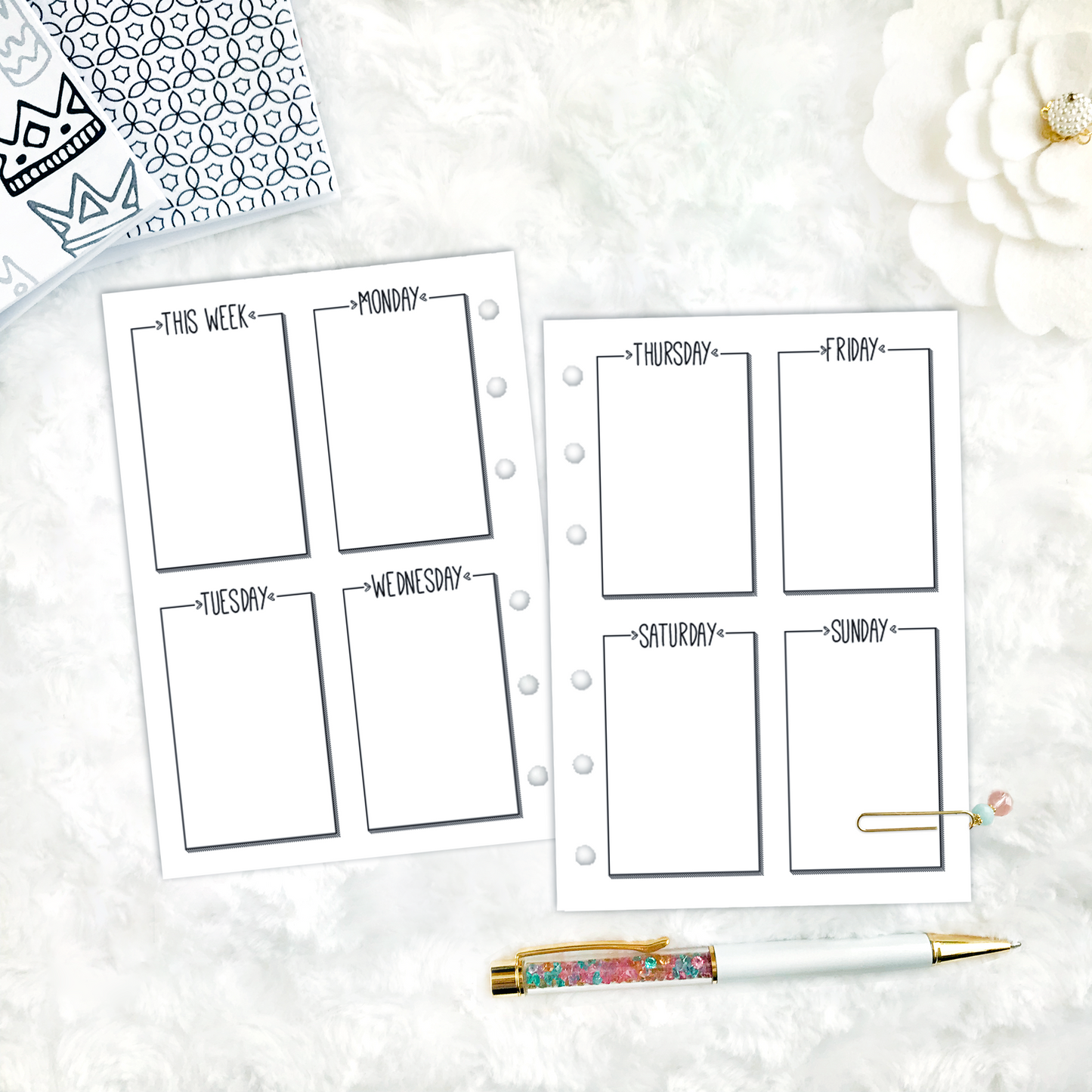 Undated Weekly Vertical WO2P | Doodle Style | Printable