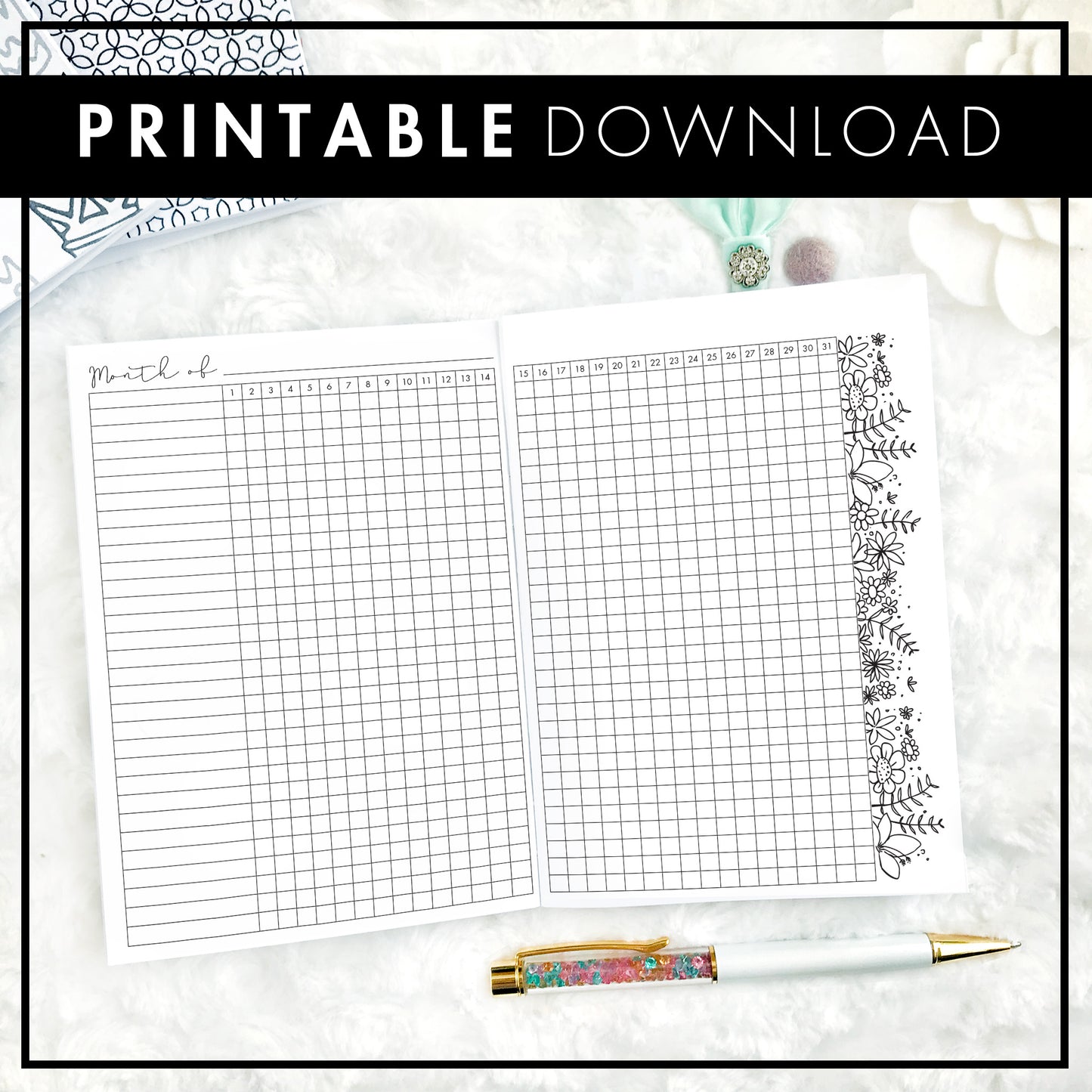 Monthly Floral Habit Tracking | Printable