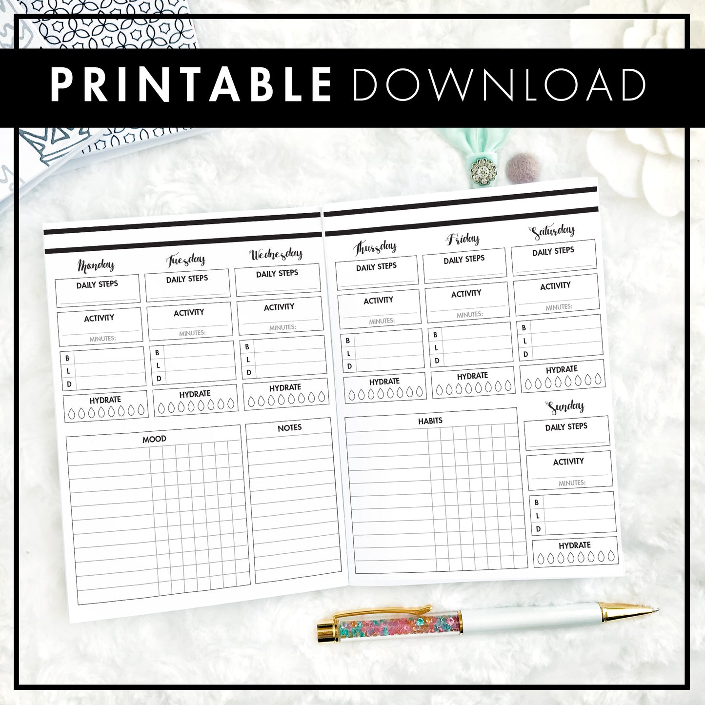Weekly Health & Fitness Tracker | Printable