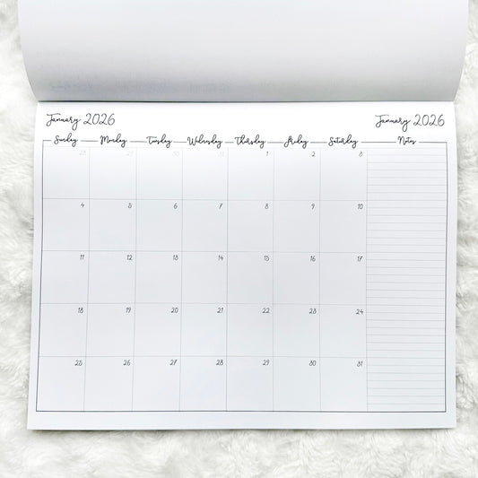 2026 Calendar - Script Style | Notepad | Printed