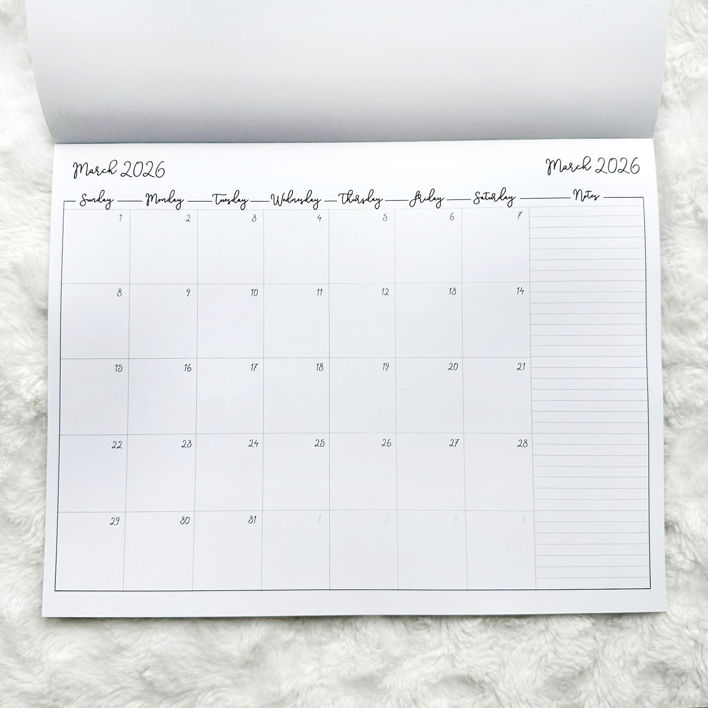 2026 Calendar - Script Style | Notepad | Printed