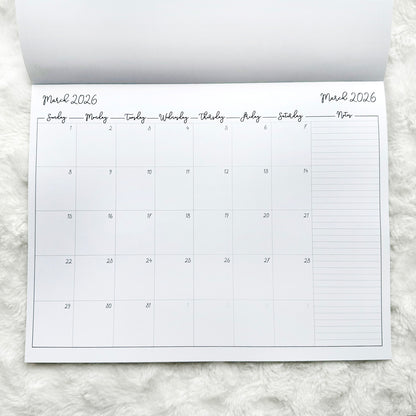 2026 Calendar - Script Style | Notepad | Printed