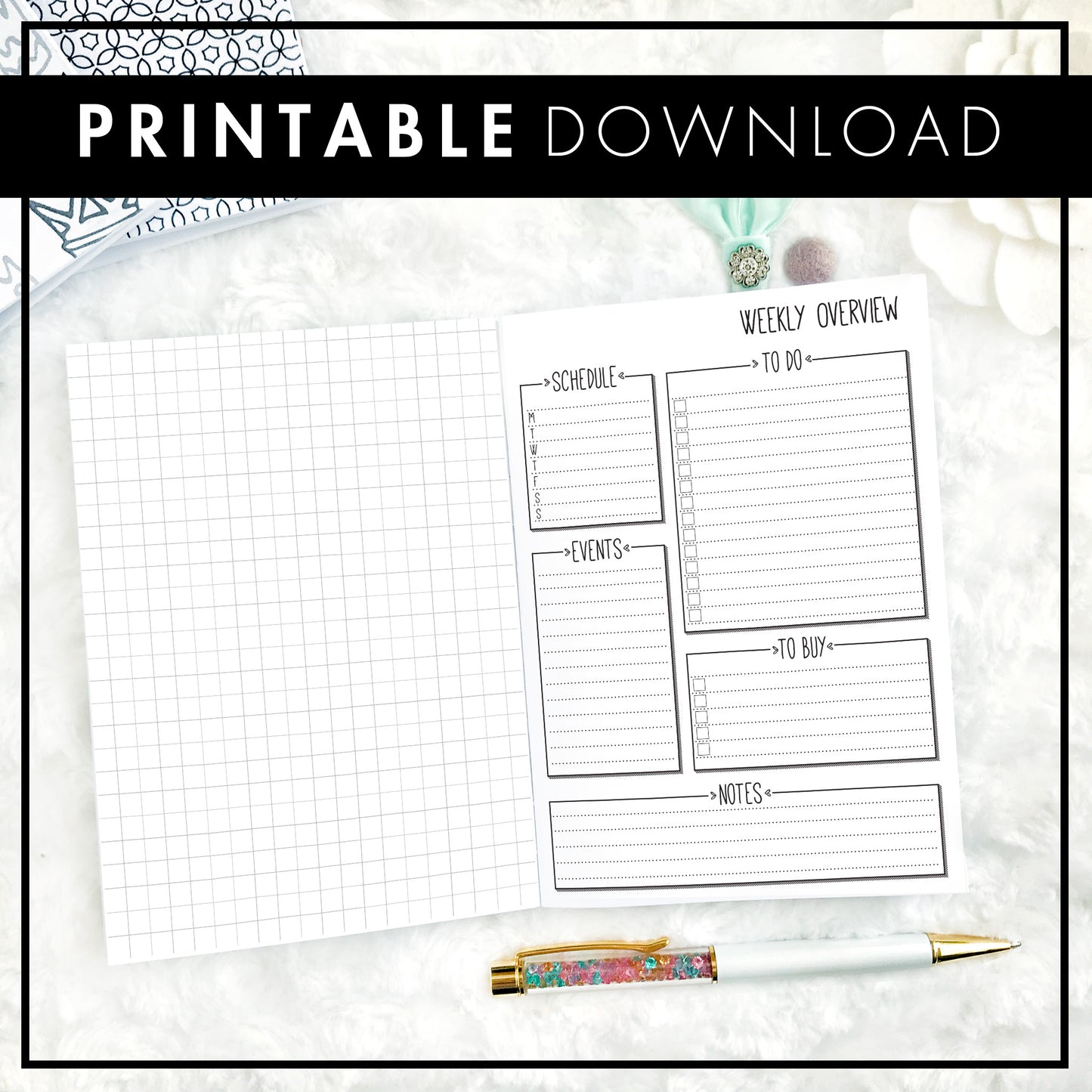 Undated Weekly Overview | Doodle Style | Printable