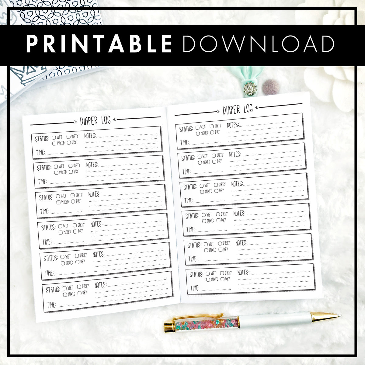 Diaper Inventory Log Baby Diaper Tracker | Printable | Lights Planner Action Planner Inserts