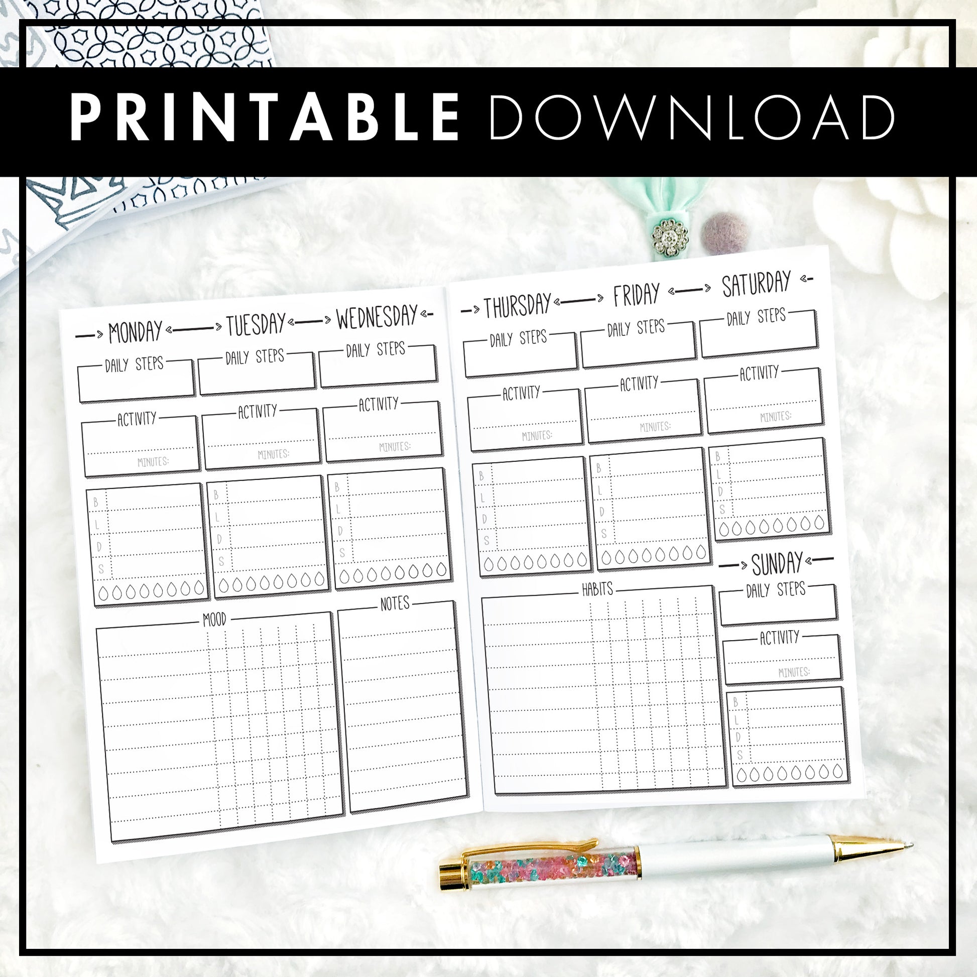 Daily planner printable - daily journal, journal insert, daily log, dot  grid journal, printable planner, A4 A5 Letter size