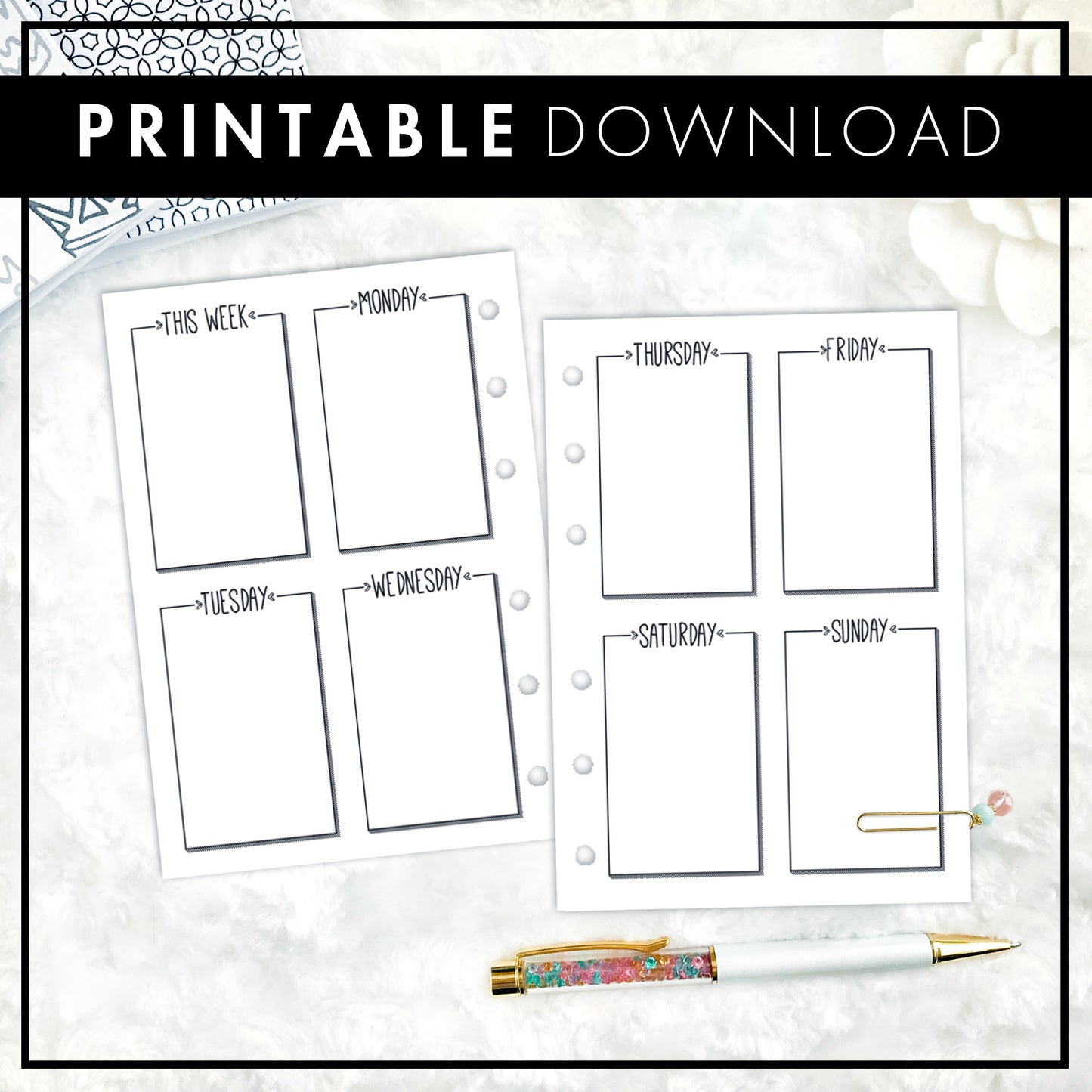 Undated Weekly Vertical WO2P | Doodle Style | Printable
