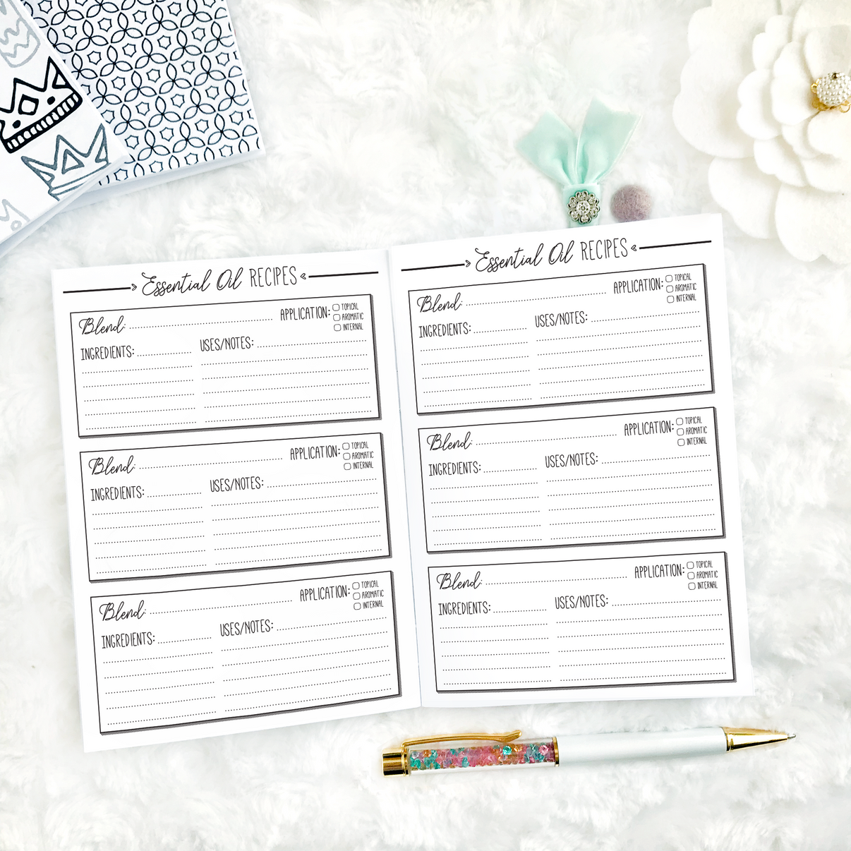 Lights Planner Action Inserts Essential Oil Tracker Printable