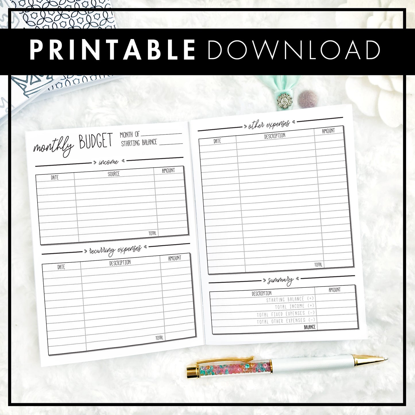 Financial Planner & Monthly Budget | Printable