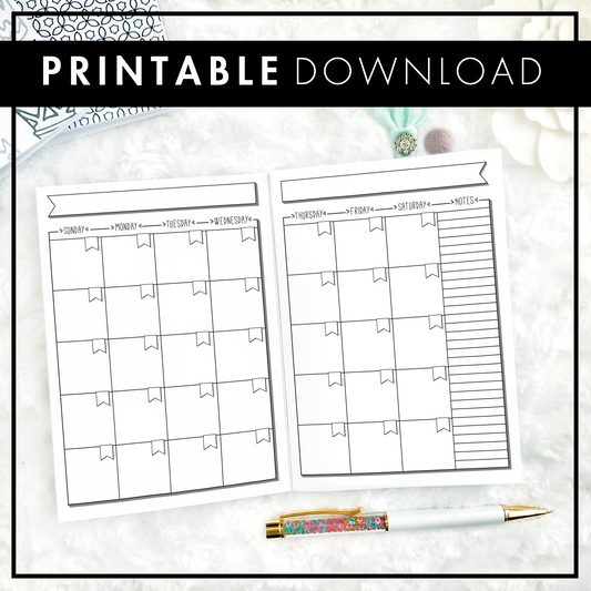Undated Doodle Monthly | Sunday Start | Printable