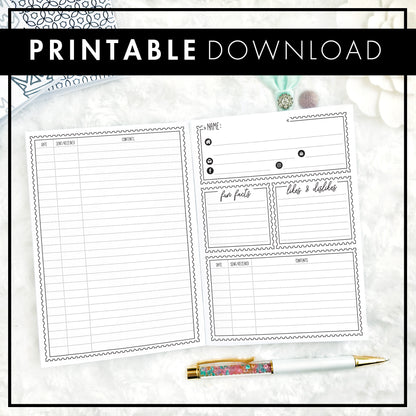 Penpal Tracker | Printable