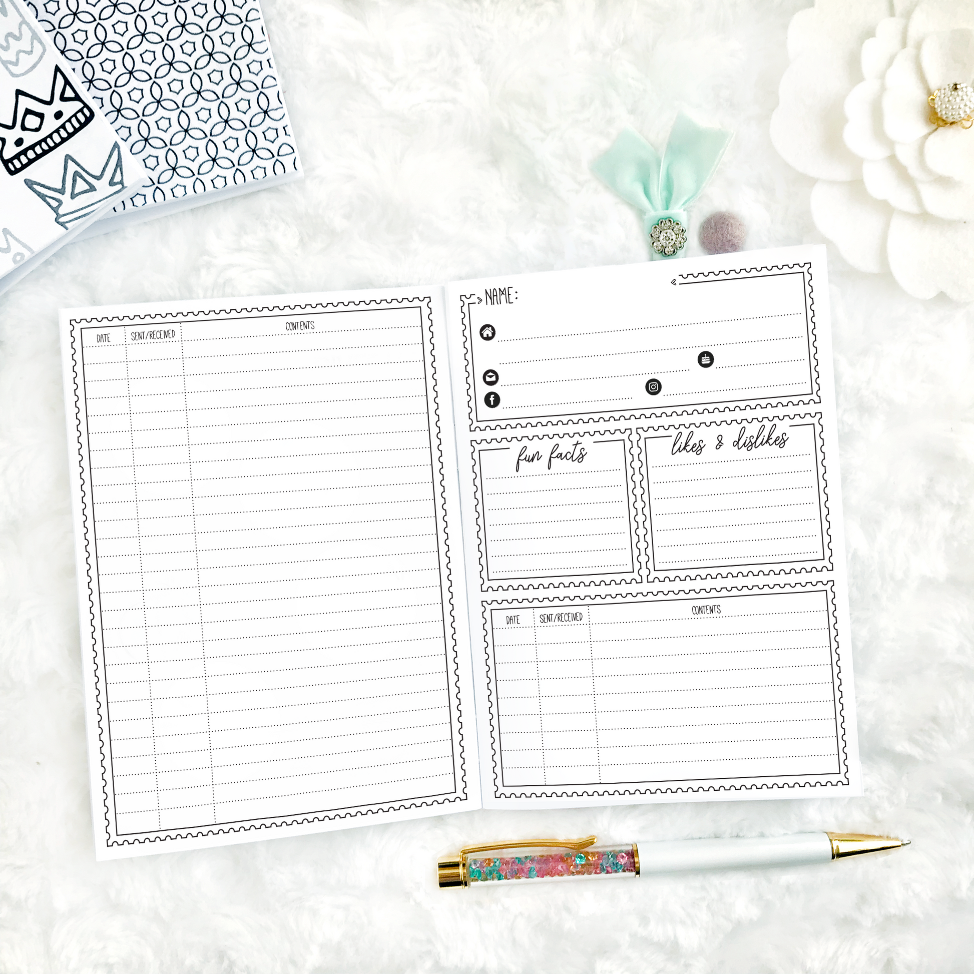 Lights Planner Action Inserts | Penpal Tracker | Printable lights-planner-action-inserts-penpal-tracker-printable